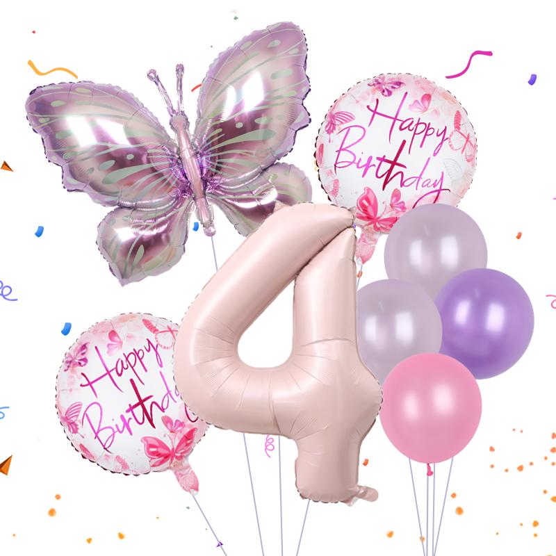 8pcs Butterfly Balloon Set 40inch Gradient Colorful Number 1-9 Foil Balloon Fairy Birthday Party Decoration Baby Shower Supplies