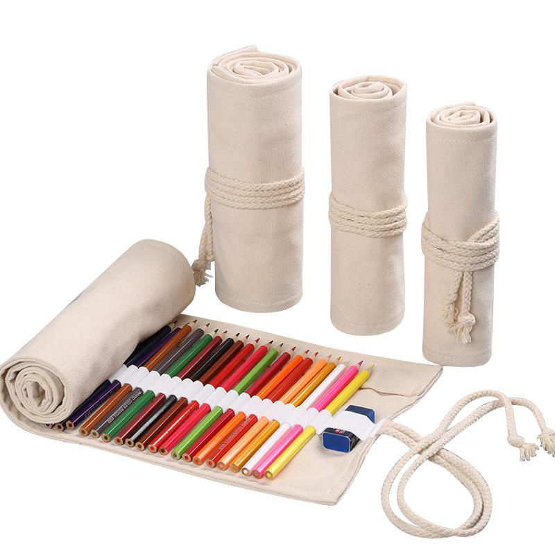 12/24/36/48/72 Hole Colorful Cloth Pencil Case Stationery Pencil Storage Bag Pencil roll School Student Supplies Paint Brush Bag