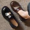 Fashion 2025 Women Thick High Heel Loafers Genuine Leather Round Toe Ladies Patent Leather Trend Casual Shoes