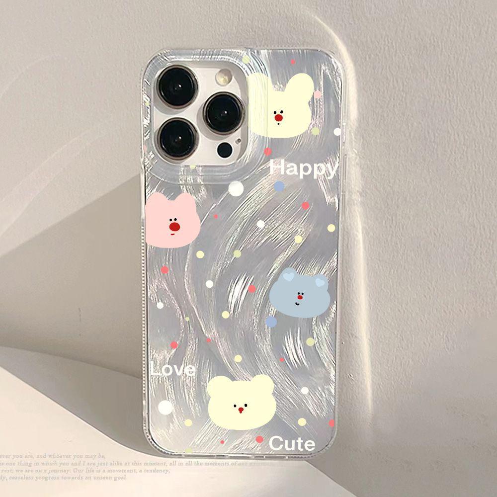 Color Polka Dot Bear Head for iPhone17promax Apple 16 Mobile Phone Case 14/13 Large Hole 15 Laser