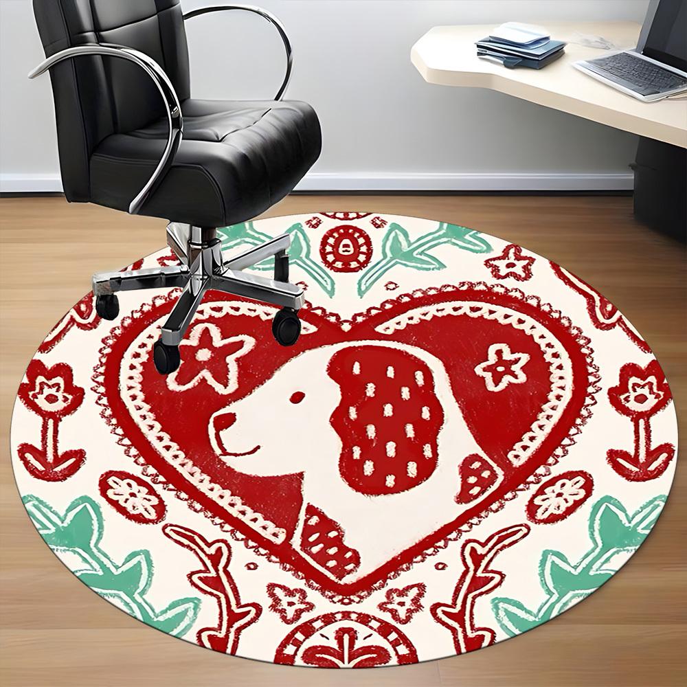 1pc Heart Dog Office Round Area Rug, Mat Suitable For Office, Under Office Chairs Bedroom Living Room Home Decor, Room Deco