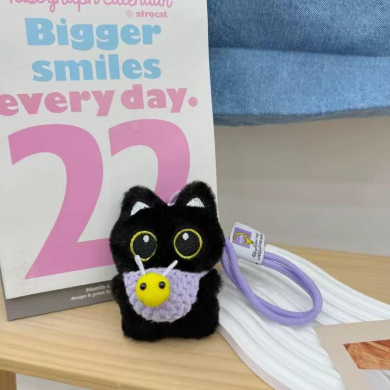 Cute Black Cat Keychain Pendant Backpack Hanging Plush Doll Kitty Cell Phone Charm Bag Keychain Halloween Pendant Keyring Decor