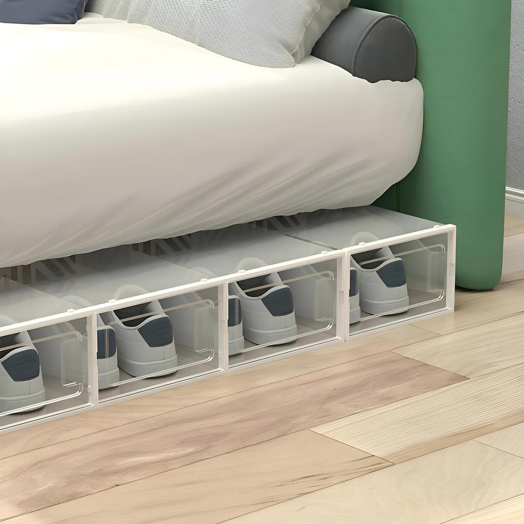 Stackable Plastic Shoe Storage Boxes, 20 Pack Clear Shoe Organizers with Opening Design, Space‑Saving Foldable Shoe Containers
