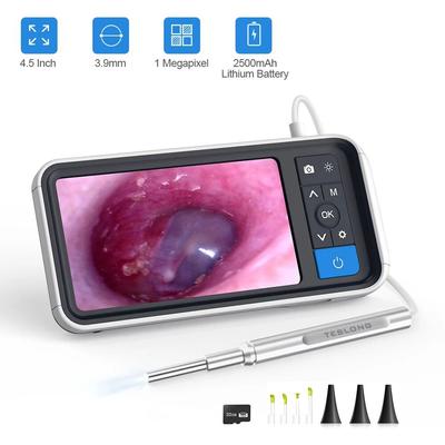 TESLONG 4,5palcový IPS digitální otoskop s barevným displejem 1,0 MP 1080P HD 3,9 mm objektiv ušní inspekční kamera 6 LED IP67