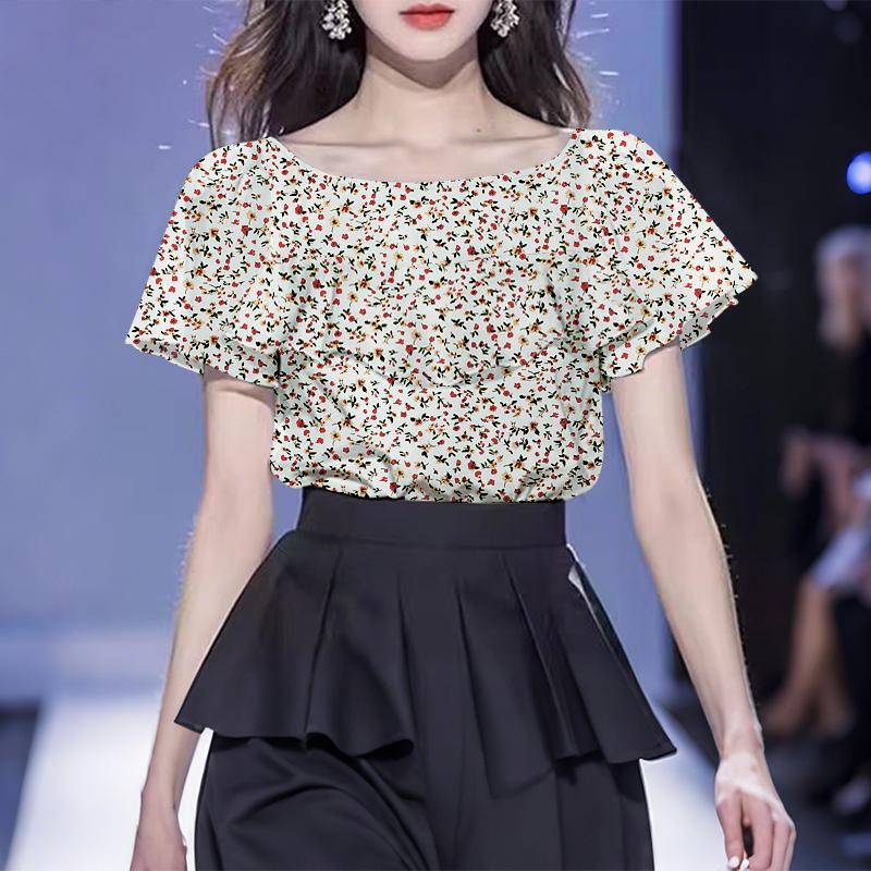 

ZANZEA Women Floral Print Casual Short Sleeve Ruffles Blouse S білий