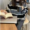 Contrast Striped Sweater Women's Spring and Autumn Korean Version Retro Loose Languid Style Thick Knit Top