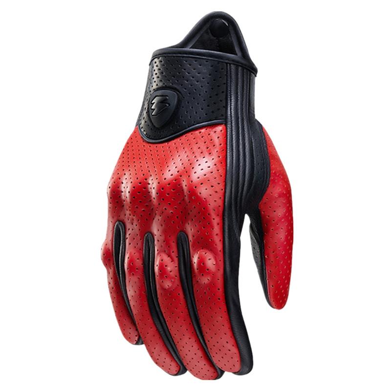 Retro Red Leather Motorcycle Gloves Men