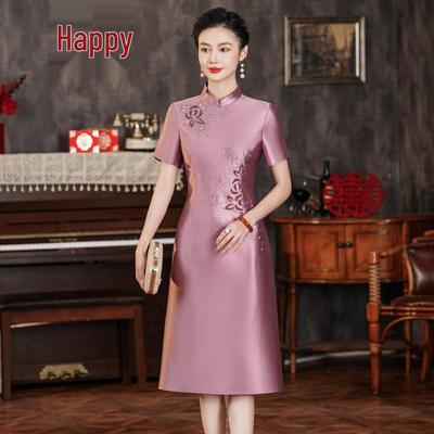 2024 New Style Spring Cheongsam Dress for Middle-aged and Elderly Women - Fashionable Chinese Style Wedding Banquet Outfit