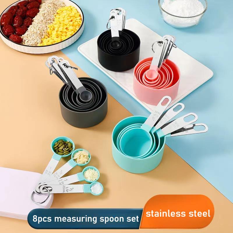 8pcs/set Measuring Tools with Scale Stainless Steel Handle Baking Utensils Teaspoon Sugar Scoop Cake Baking Measuring Cups