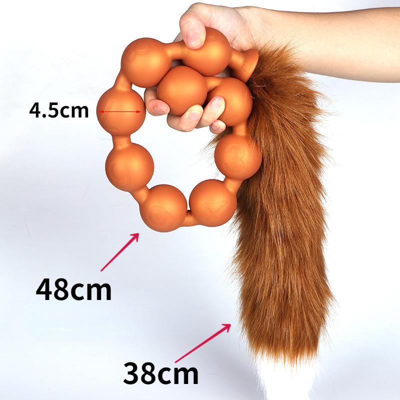 Měkké silikonové stahovací korálky Dlouhý ocas Sexuální hračka pro dospělé Anální kolík Fisting Slave BDSM Realistické Dildo Pegging