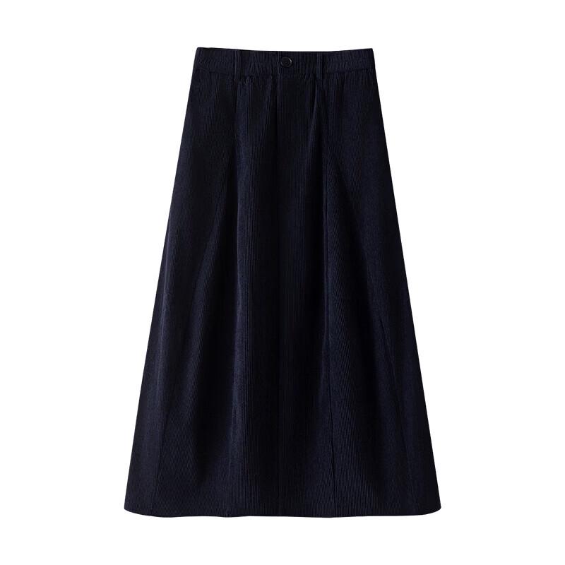 Women's Corduroy A-Line Midi Skirt with Elastic Waist