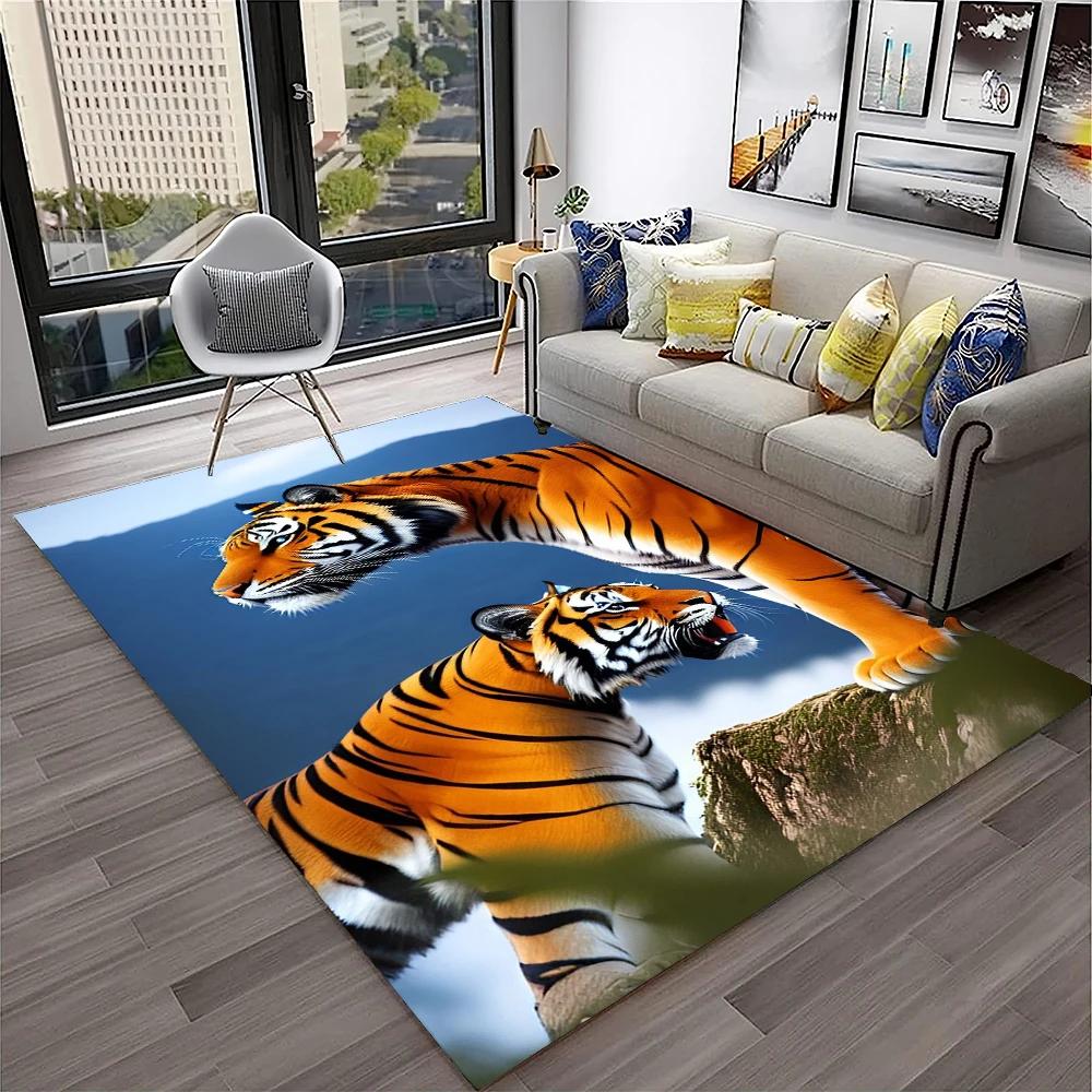Tappeto Animale Tigre dei Sogni 3D Cartoon per Casa Soggiorno Camera da Letto Divano Zerbino Decorazione, Tappeto per Area Giochi Bambini Tappetino Antiscivolo
