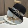 New Elegant Diamond Buckle Decorative Half-roll Rear Upturned Top Hat Women's British Retro Fashion Hat Summer Sun Hat