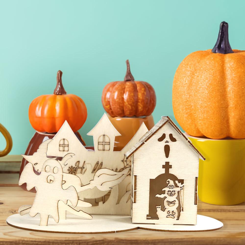 Whimsical Halloween Wooden Puzzle Displays Featuring Castle And Haunted House Designs Parties For