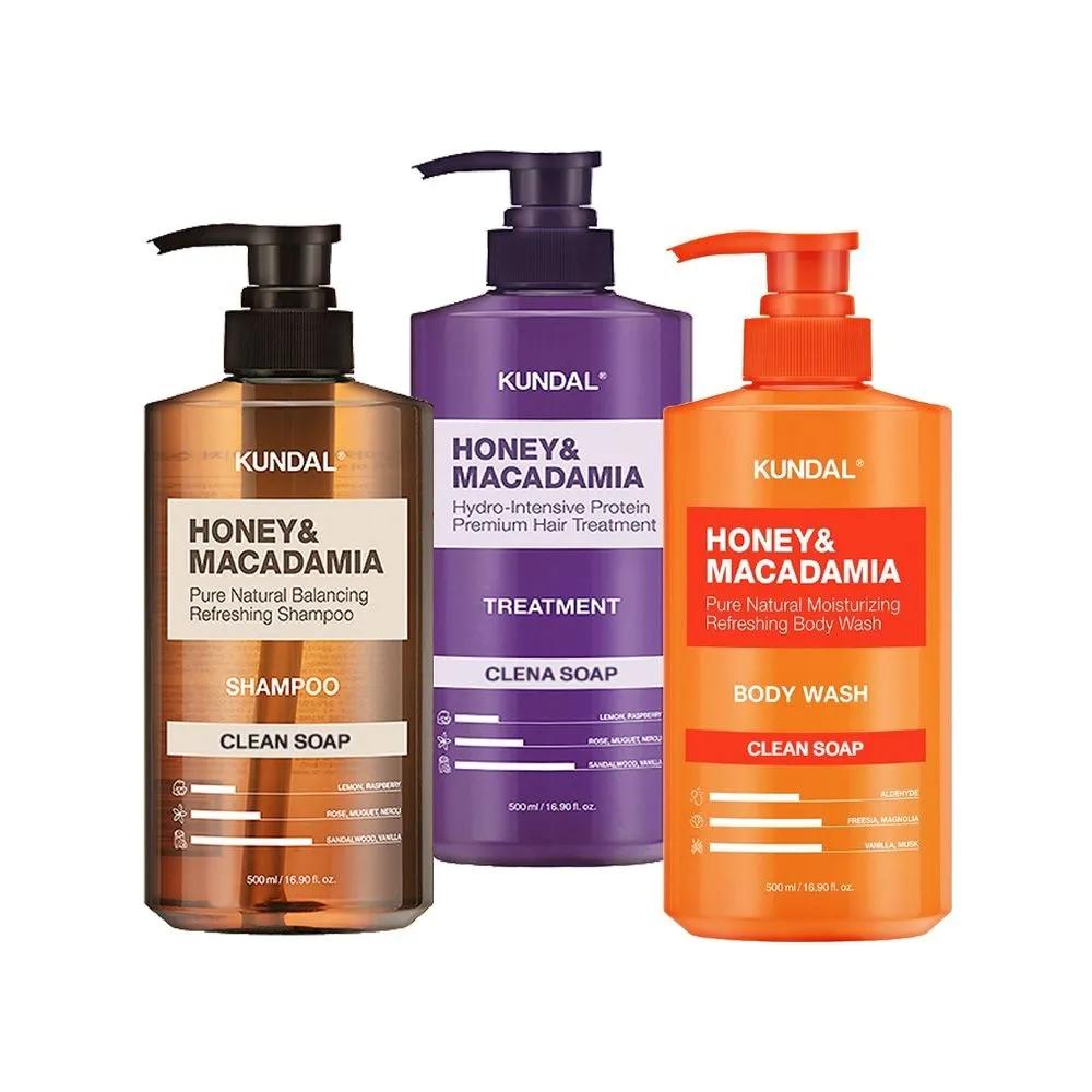 KUNDAL Honey & Macadamia Clean Soap Shampoo + Treatment + Body Wash 500ml Set
