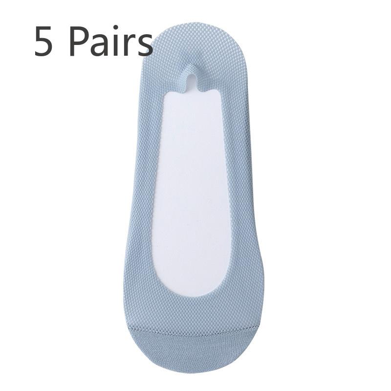 5 Pairs of Women's Spring and Summer Shallow Cut Anti Slip Perforated Net Invisible Boat Socks