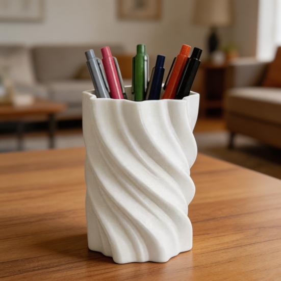 Soporte para Bolígrafos Impreso en 3D Soporte Moderno Espiral Retorcido Organizador de Escritorio 2 en 1 Florero para Decoración de Oficina Sala de Estar