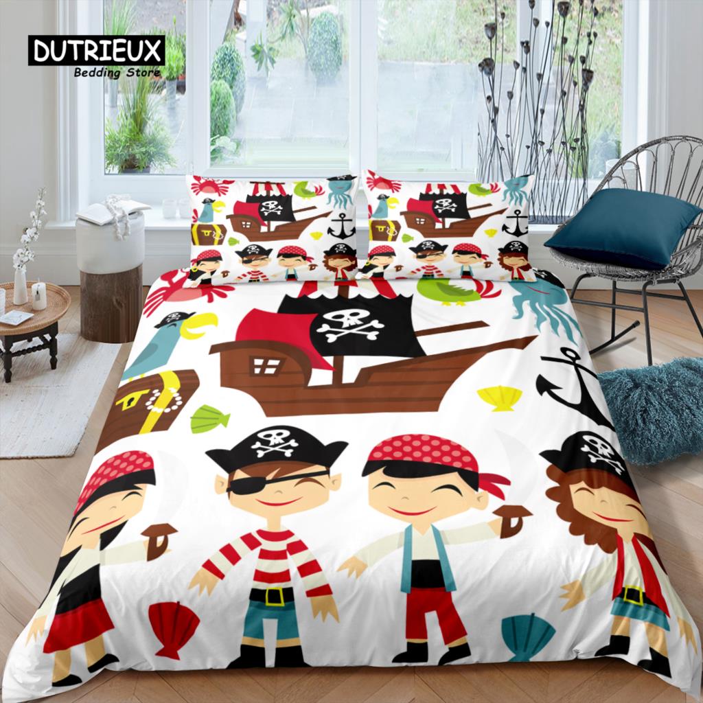 Home Living Luxus 3D Piraten-Druck Bettwäsche Set Piratenschiff Bettbezug Kissenbezug Queen und King EU/US/AU Größe Polyester Bettwäsche