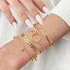 Punk Golden Metal Thick Chain Bracelets for Women Men Pentagram Heart Beads Pendant Charm Bracelet Set Fashion Jewelry