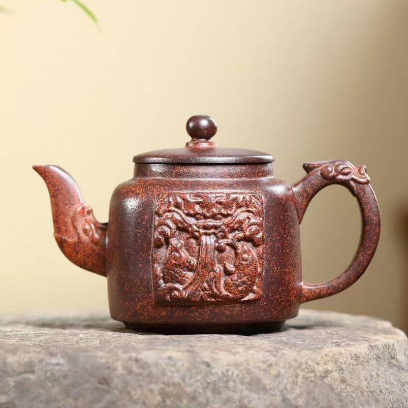 Dragon Wall High-Temp Yixing Clay Teapot Set – Pure Handmade Zisha Pottery