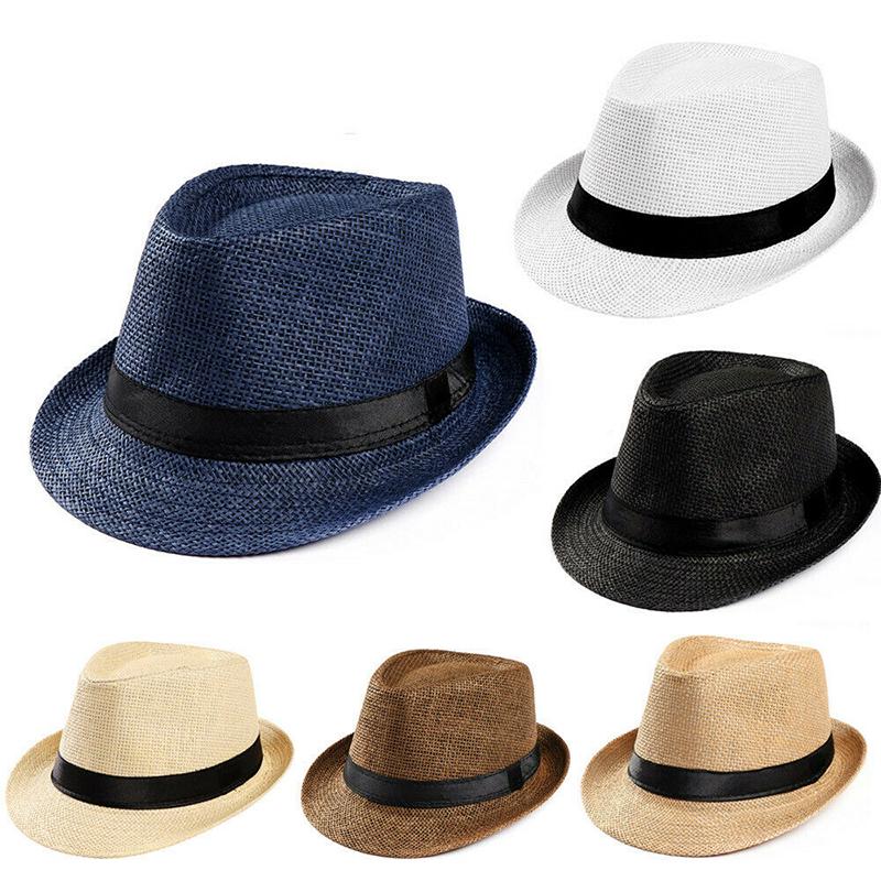 Pălărie unisex Bărbați Femei Fedora Trilby șapcă din paie cu boruri largi Beach Sun Gentleman Adlut