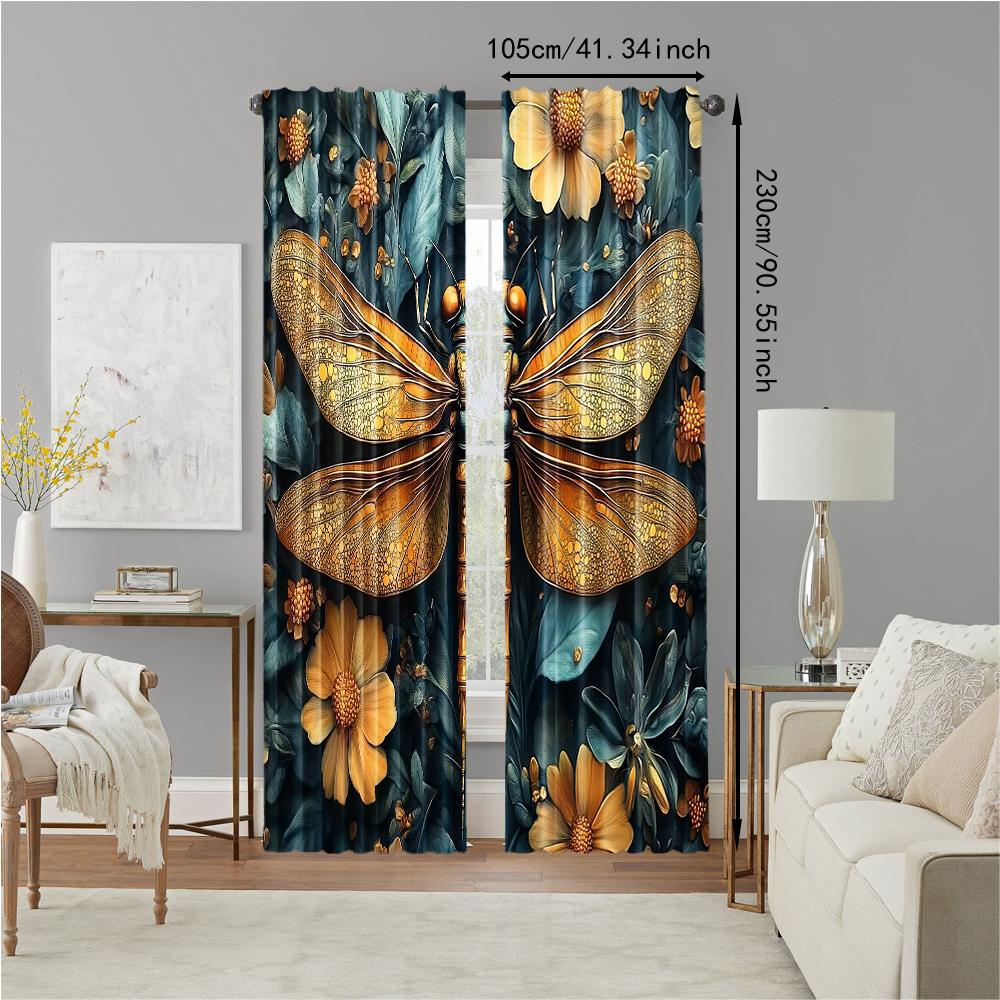 Versatile Polyester Transparent Curtains Home Decoration Dragonfly Use Bedrooms Living Rooms Set Of 2 Made Great Room Decor