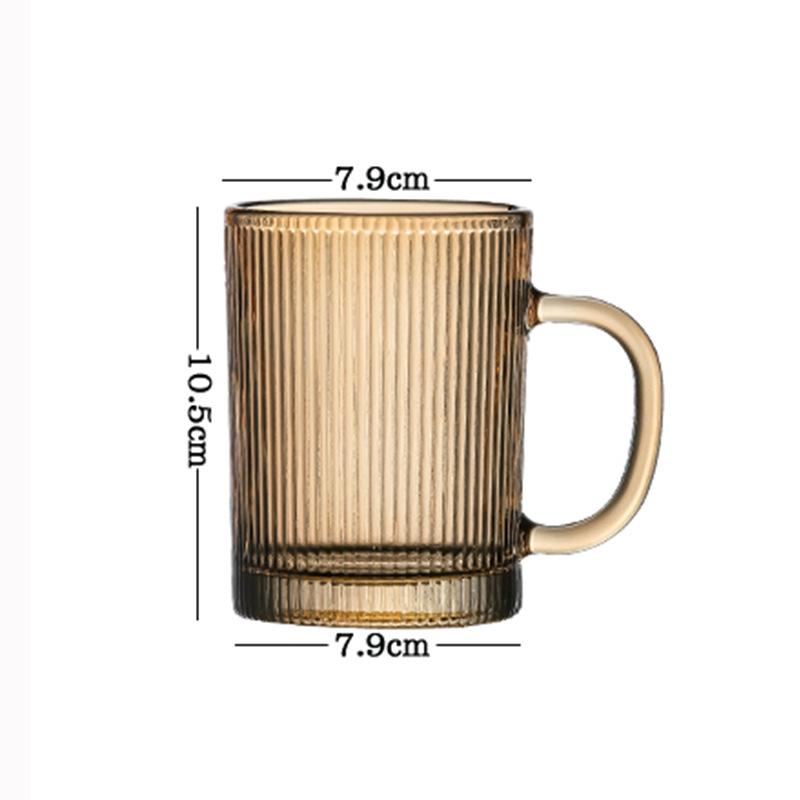 Thick Vertical Stripe Glass Cups with Handles - Set for Coffee, Juice, Water, and Milk