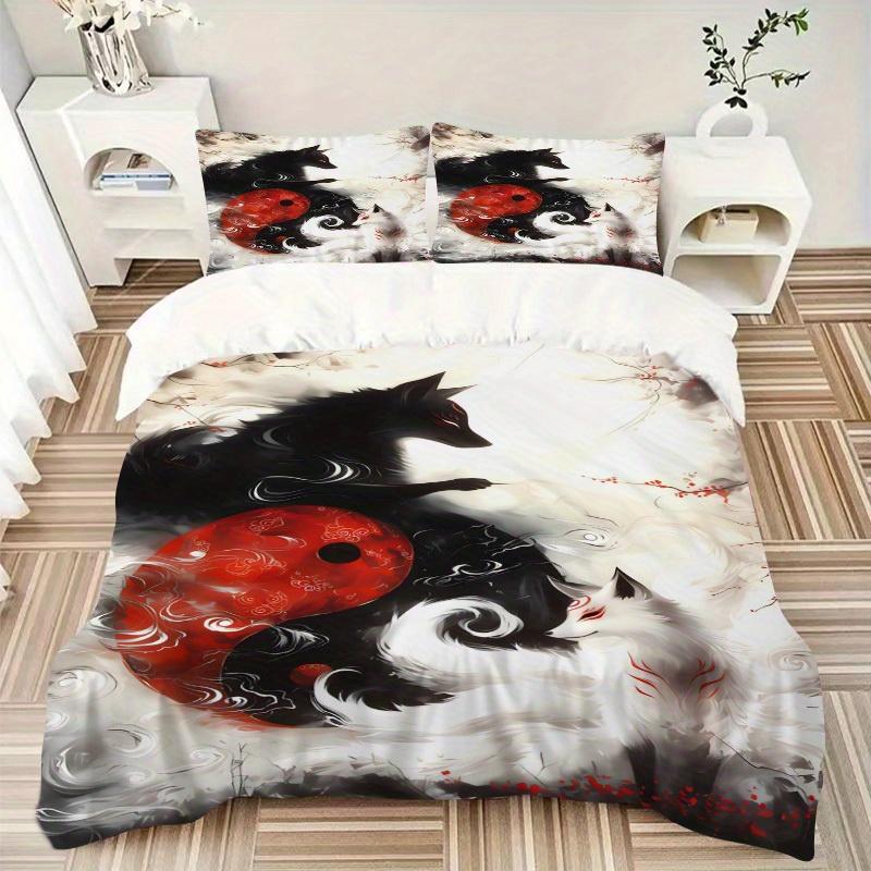 

3pcs Yin Yang Fox Bedding Set Soft Polyester Down Comforter Cover and Pillowcases,Home Decoration All Seasons(No Insert) S0819100 135x200cm