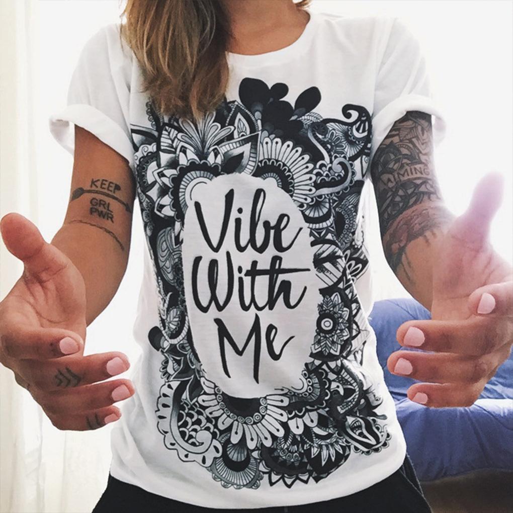 Damen Eule Buchstaben Grafik Bedrucktes Rundhals Kurzarmshirt