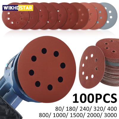 100 ks 125 mm brúsnych kotúčov 8 otvorov so suchým zipsom Brúsny papier 80 zrnitosť - 3000 zrnitosť Brúsny papier 5 palcový brúsny kotúč Abrazívne leštiace nástroje