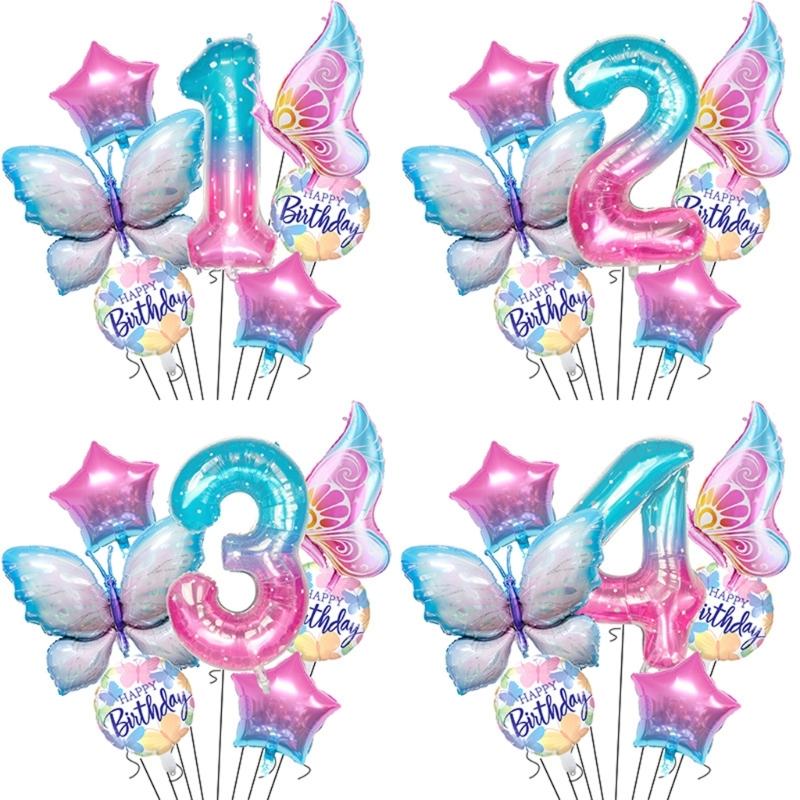 Butterfly Star Number Shape Balloon Set Sparkling Aluminum Foil Balloon For Birthday Celebration Party Photography Aid