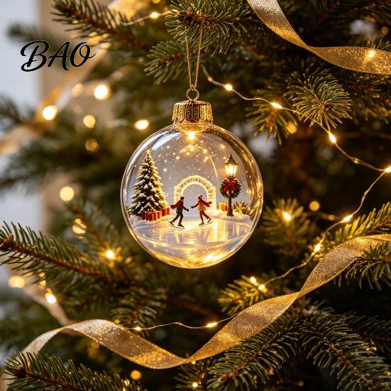 Unique Xmas Party Souvenirs Glowing Christmas Story Ornament, Light-Up Ball with Warm LED Light, Mini Holiday Acrylic Festive Tree Baubles Scene