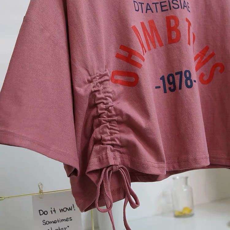 Drawstring Ruched Short Sleeve Tank Tops Tee Women Printing Casual Fashion Crop Top Ladies High Street Tank top Summer Cloth