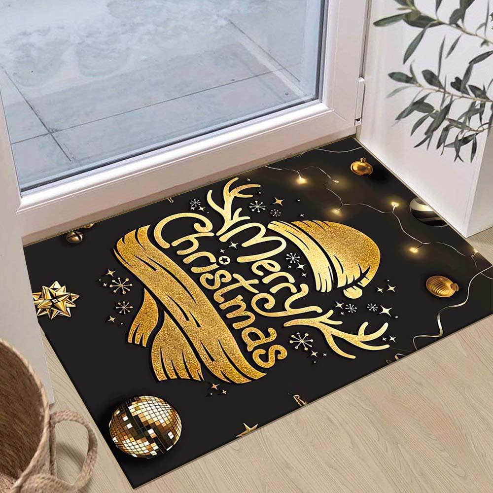 

1pc Christmas Themed Rug, Merry Chrismas Print, Bedside Carpet, Non slip Laundry Room Mat, Machine Washable Water Absorbing Entrance Door Ma 60cm by 90cm