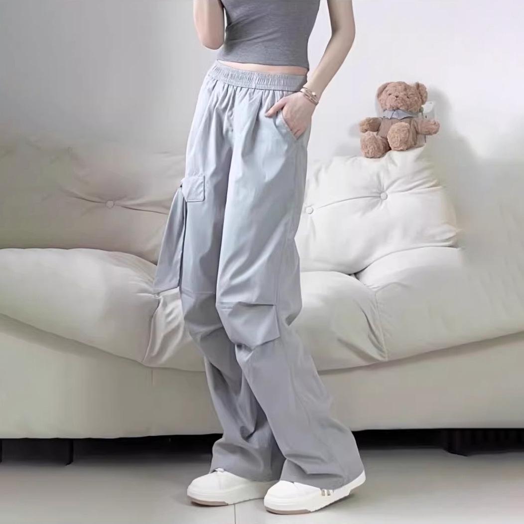 

Design Sense Bowknot Quick-Dry Gray Women s Cargo Pants - Summer 2025, High Waist, Loose Fit Extra Large серый