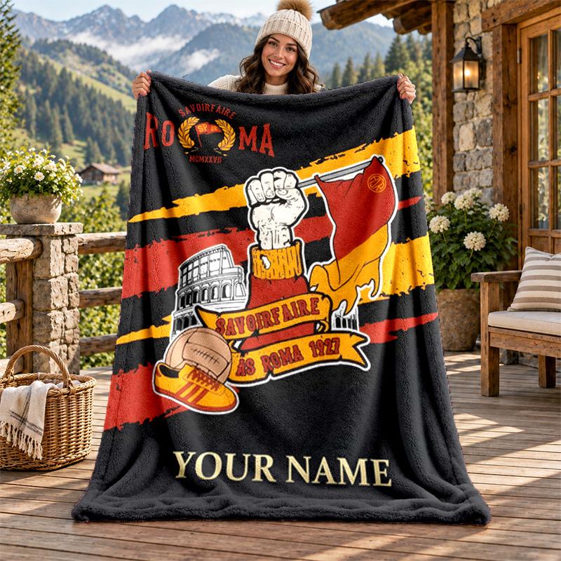 A.S Roma Custom Name Flannel Blanket Personalized Soft Warm Plush Throw Blanket Customized Gift for Family Friends