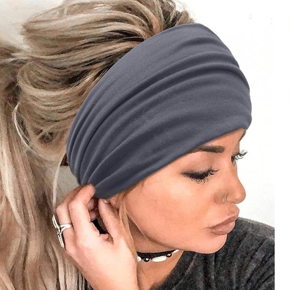 Women Solid Color Stylish Comfortable Sports Stylish Headband Elastic Wide Band Hair Tie Knot Sweat Absorbing Hair Accessory