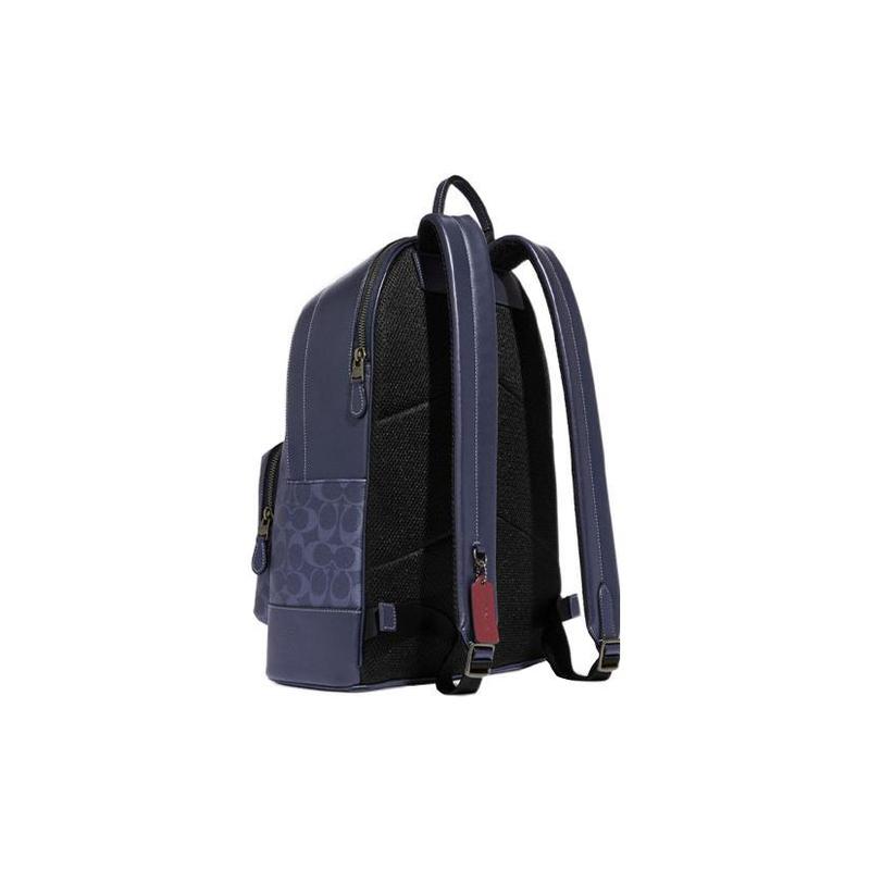 COACH West 32 Classic Old Flower Print Zipper Artificial Leather Backpack Backpack Large Men's Denim Blue and Chalk White