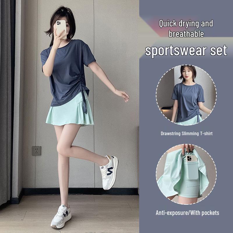 Dámská letní 2025 tenisová a jógová sukně z ledového hedvábí s ochranou proti slunci - Středně dlouhá pro sporty jako badminton a fitness