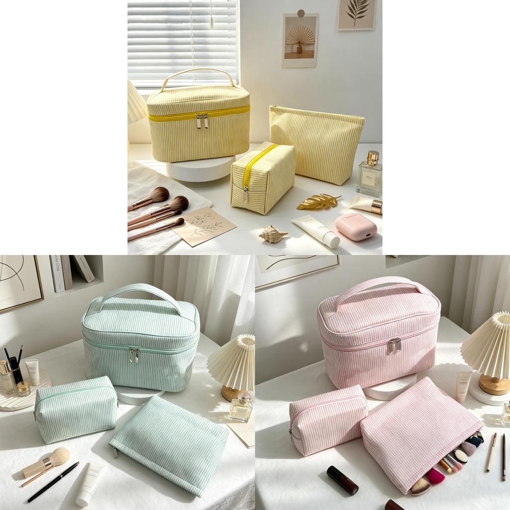 Travel Storage Organizer With Stripe Pattern Polyester For Womens Toiletry And Makeup Bag