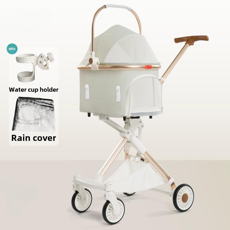 Lightweight Four-wheel Pet Stroller Foldable Cat Stroller Portable Multifunctional Carrying Basket Outdoor Travel Pet Supplies