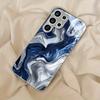 High-end blue and white electroplated silver Phone Case for Samsung Galaxy S26 S25 S24 S23 S22 S20 FE Ultra Plus anti drop Cover