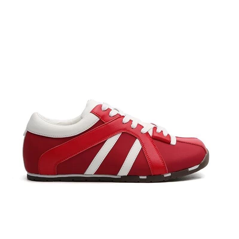 Red German training shoes women's 2025 new leather square head color matching zebra shoes casual sports Forrest Gump shoes