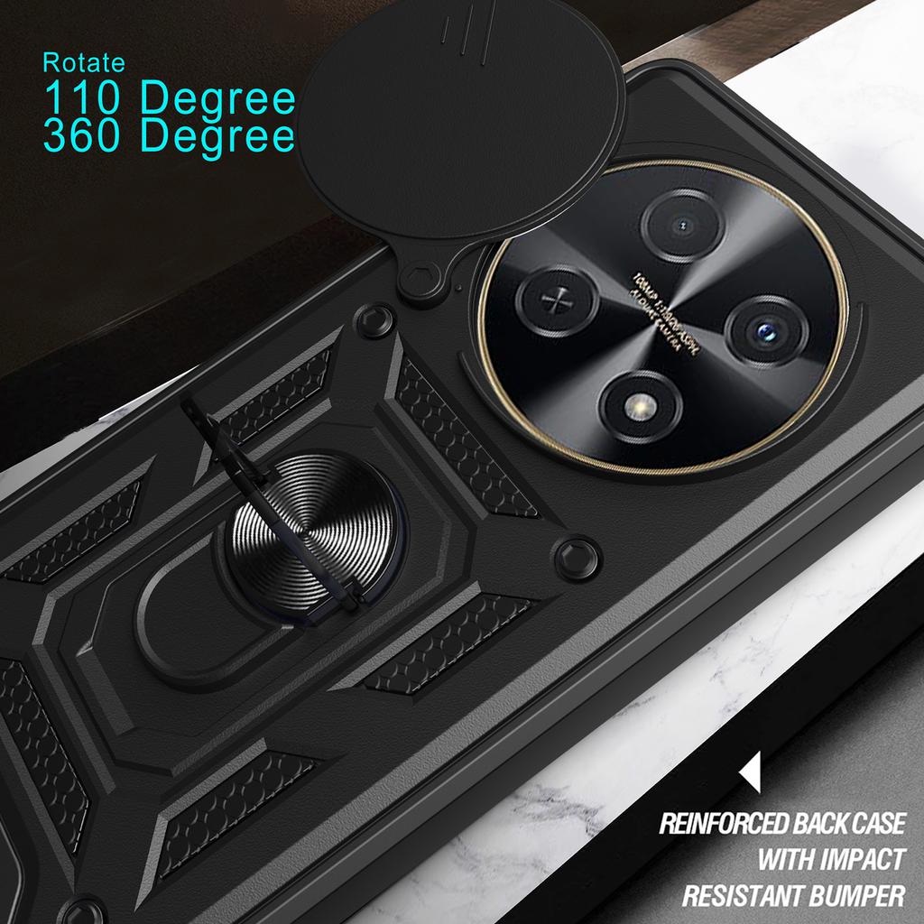 For Huawei Nova 12i 4G Case with Slide Camera Lid PC+TPU Kickstand Phone Cover