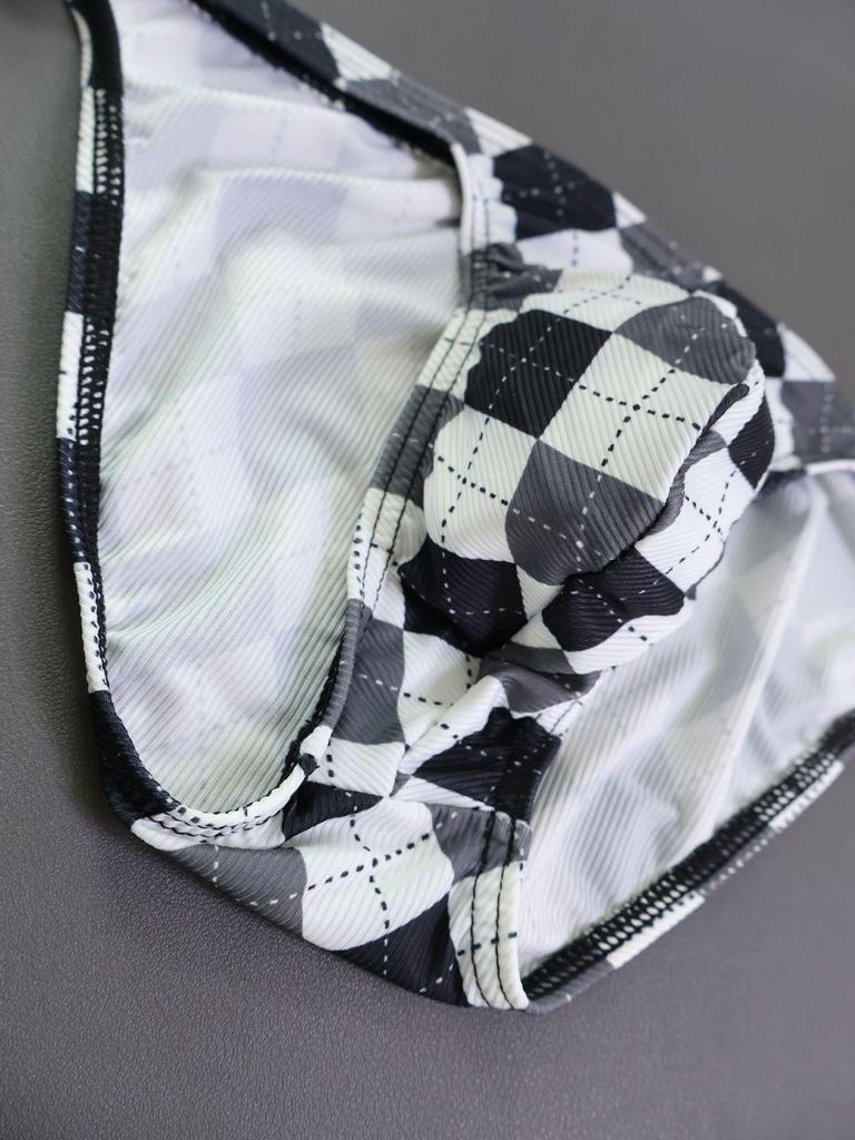 Plaid Ice Silk Ribbed Men's Breathable Underwear Triangle Briefs