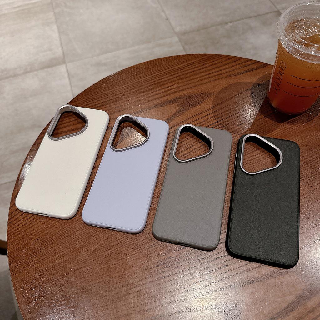 Suitable for Huawei P70 Leather-textured Phone Case, P70 Pro Metal Keys, P70 ART Metal Lens Ring, Fully Covered Soft Case