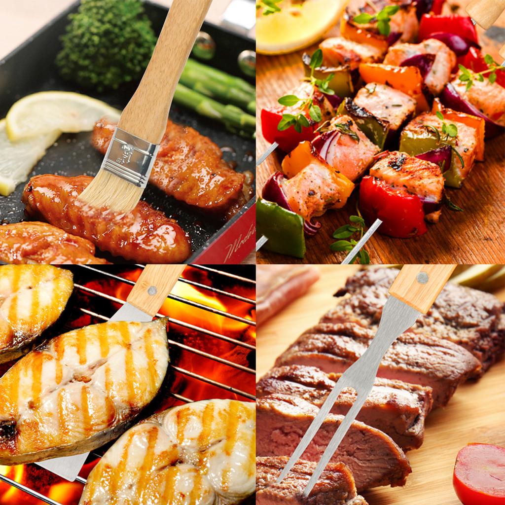 10PCS Grilling Tool Set Stainless Steel with Wood Handle Grill Utensils for Picnic Barbecue