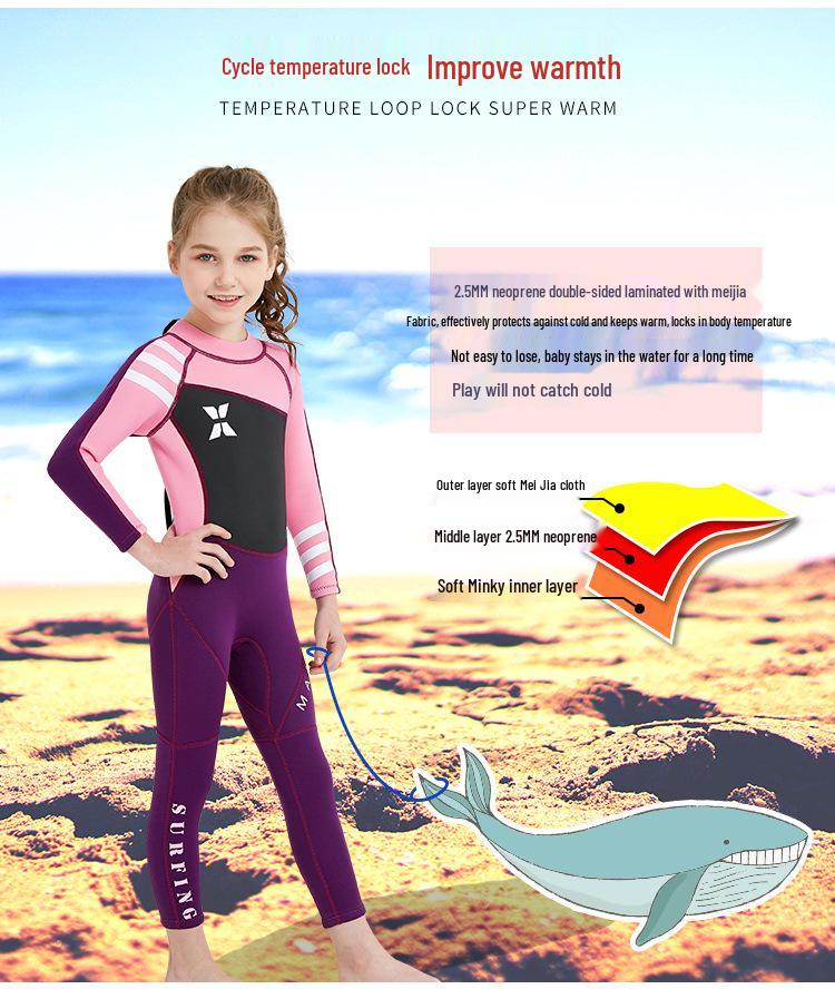 Girls' Long Sleeve 2.5MM Wetsuit: Thickened, Warm, UV-Protected One-Piece for Surfing and Snorkeling