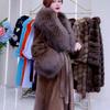 Autumn and Winter Imitation Mink Coat Fur Coat Women's Long Fur Coat Imitation Fox Fur Collar Large Size Cotton Clothes