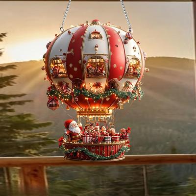 Christmas Air Balloon Santa Hanging Ornament 20x20cm Accent 2D Flat Holiday Room Patio Dining